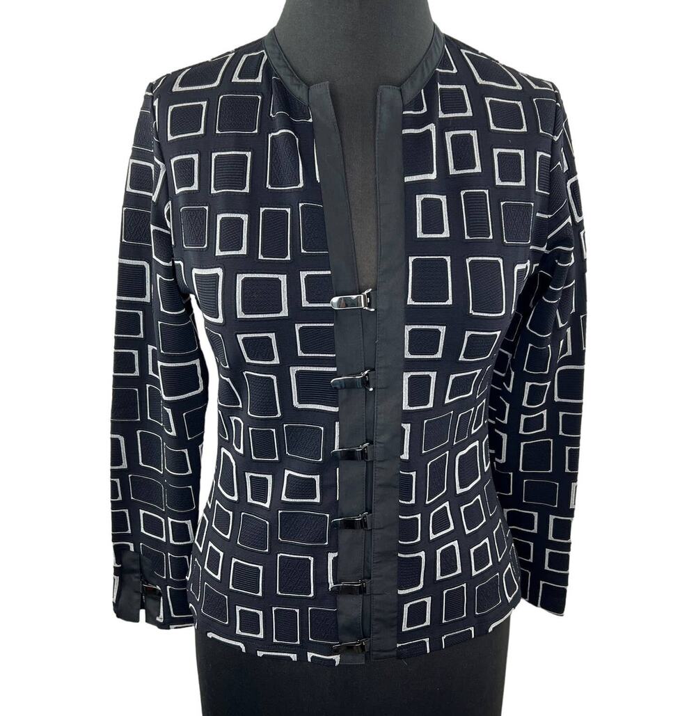 Vintage Rayure Black White Geometric Clip Closure Cardigan Jacket 40 S FRANCE